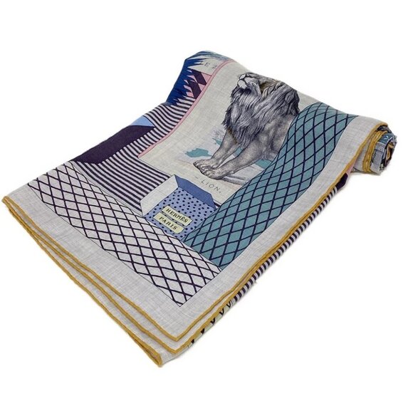 HERMES Carrejean/Shawl Carre 140 - Gray Pink Multi Cashmere Silk Scarf - Picture 1 of 4